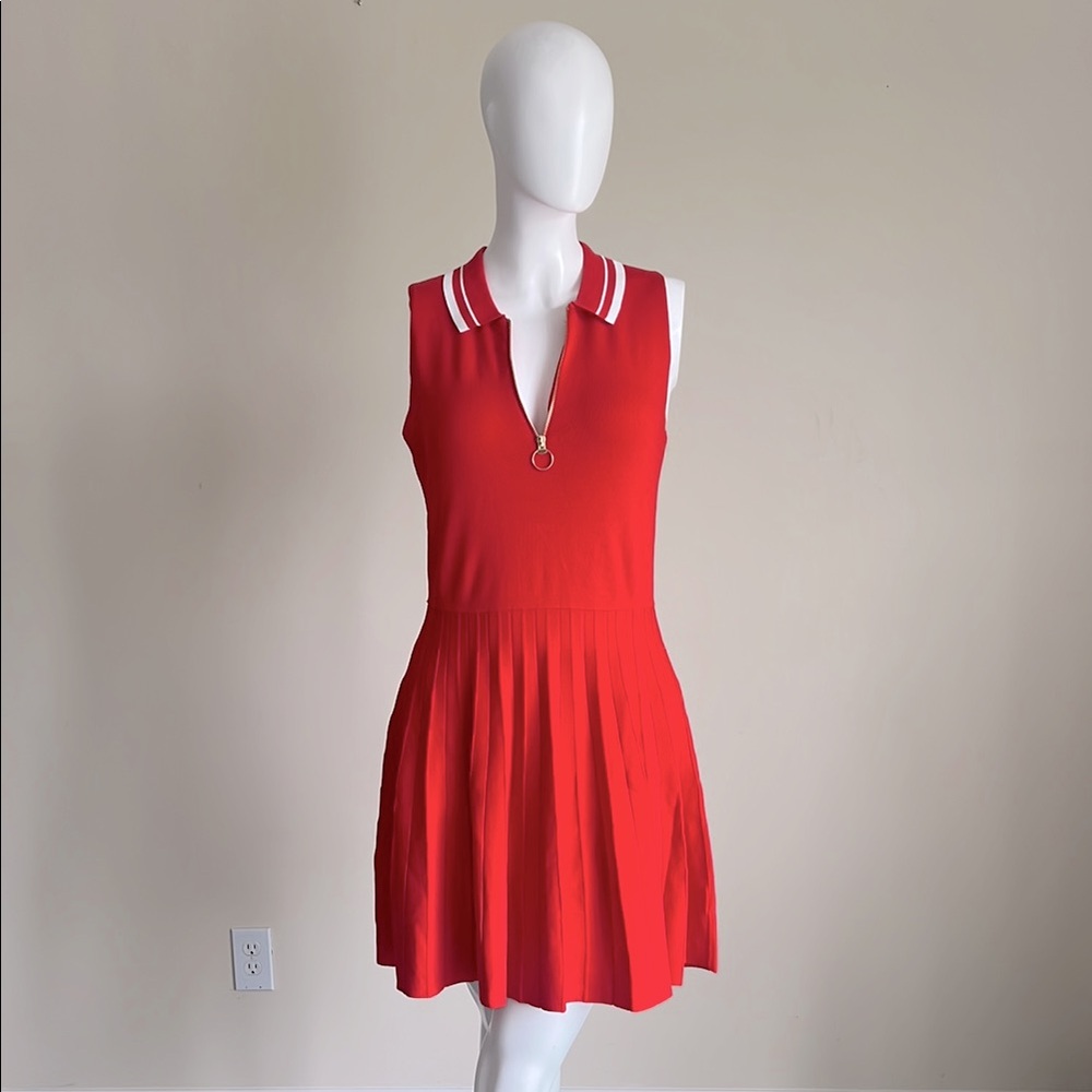 A NEW DAY  Red Sleeveless Dress with White Trim.